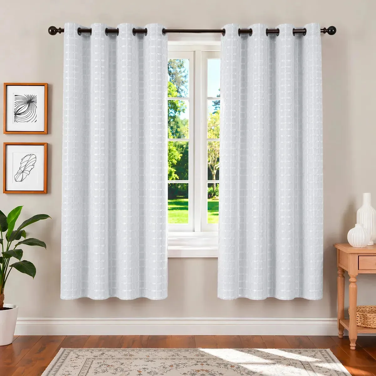Cortina Blackout Voil Xadrez 2,80x1,60 Moderna Elegante Luxo Branco