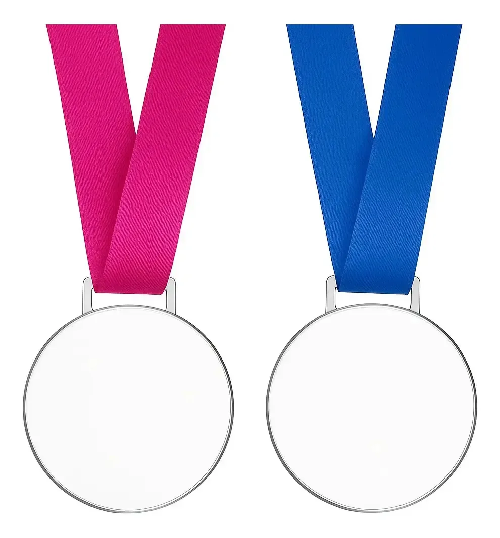 Kit 100 Medalhas 5cm Cristal 2mm Fita 50 Azul / 50 Pink