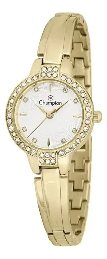 Relógio Champion Fem Bracelete Fino Dourado Pedras Cf24359h Dourado Pedras Branco