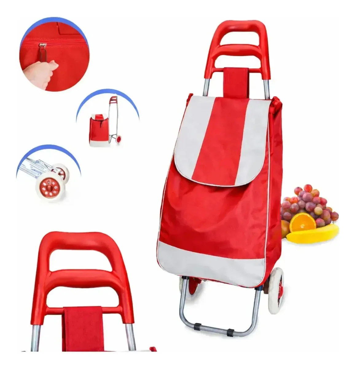 Carrinho de Feira Dobrável Vermelho Dolce Home, 30 L e 2 Rodas