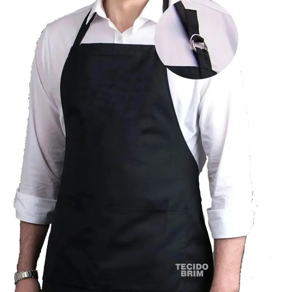 Kit 10 Aventais Brim C/ Bolso Churrasqueiro Chef Garçon Bar Cor Preto