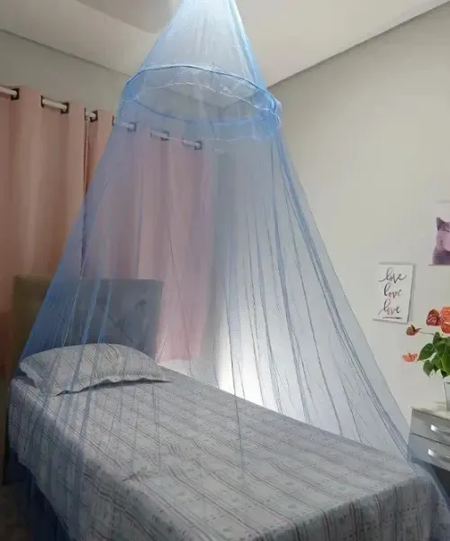 Mosquiteiro Filó Azul Renda Lisa C/ Elástico Na Borda