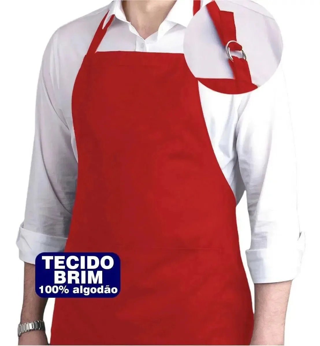 Kit 10 Aventais Brim C/ Bolso Churrasqueiro Chef Garçon Bar Cor Vermelho