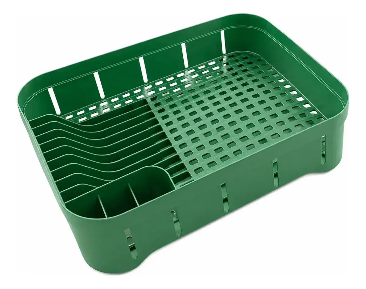 Escorredor De Louça Plástico Resistente Compacto Com Dreno Verde