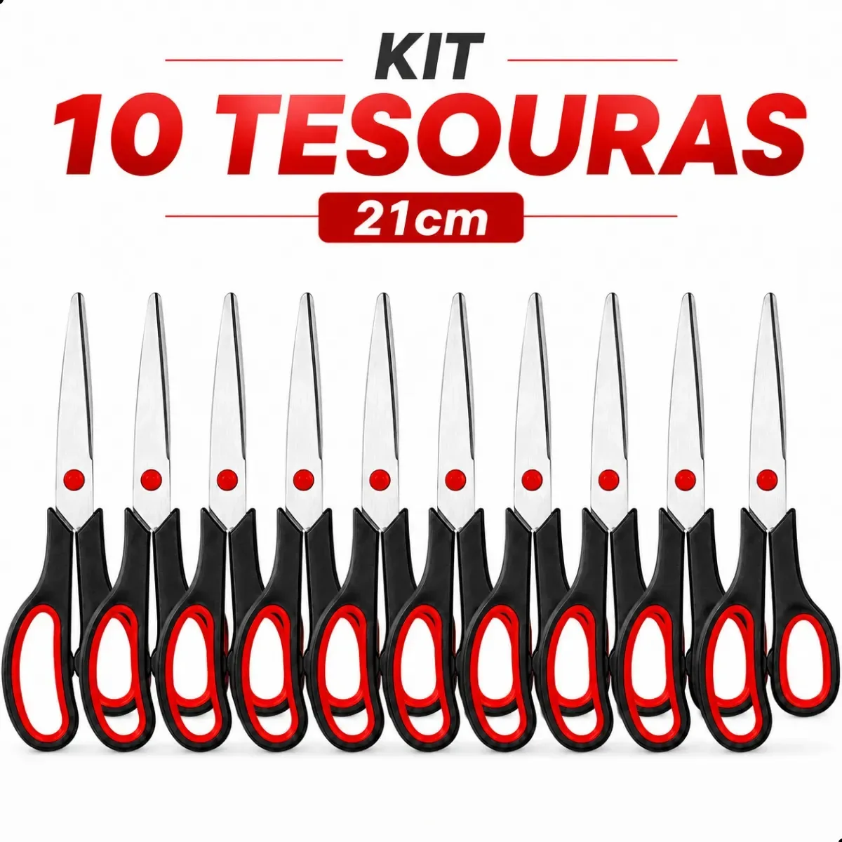 10x Tesouras Multiuso Aço Inoxidável 21cm Electramix Cabo Preto Uso Geral Cozinha Escritório Escola Costura Artesanato