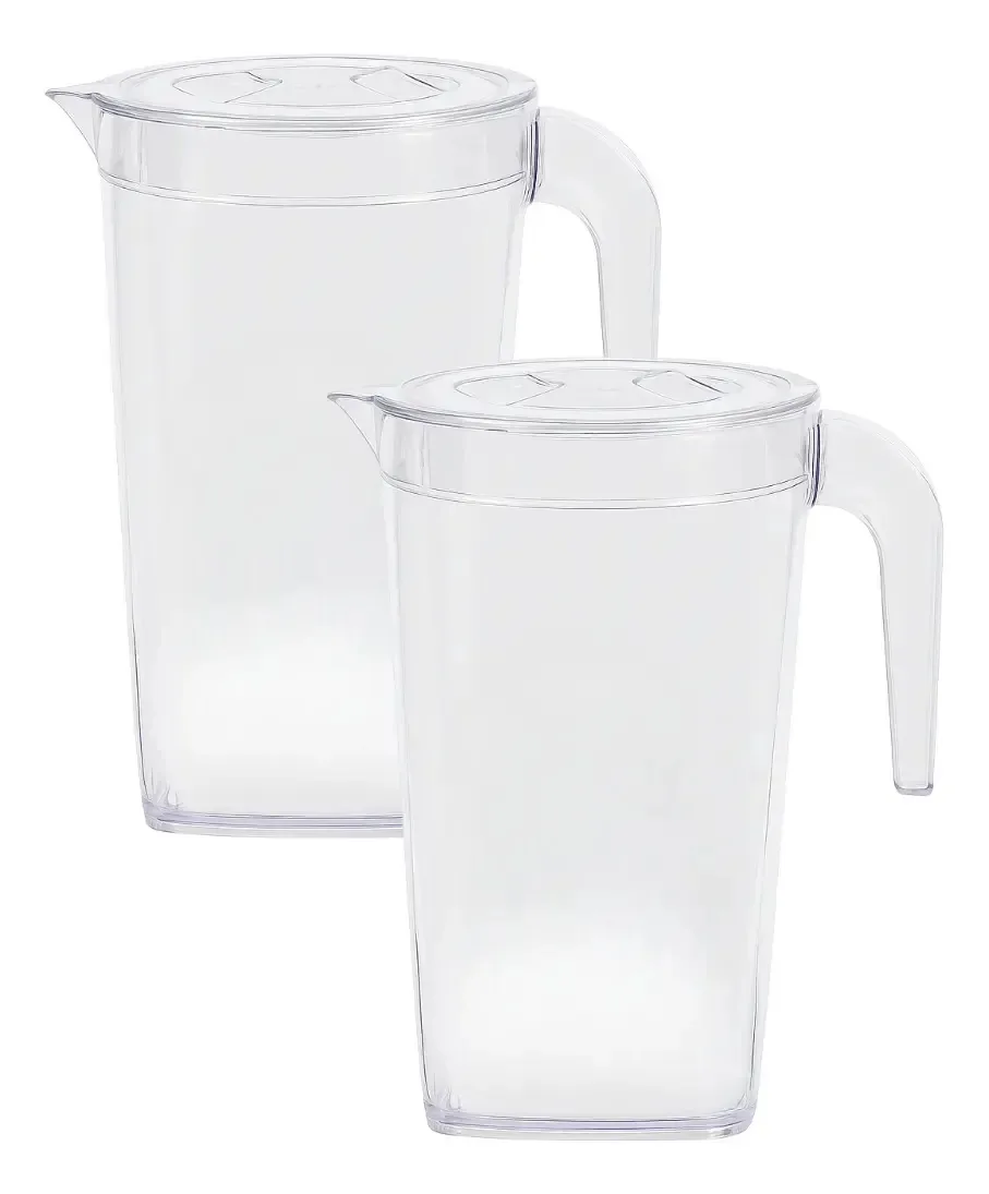 2 Jarras Para Suco Plástico 1,9l Com Tampa Cristal Simples Jarra