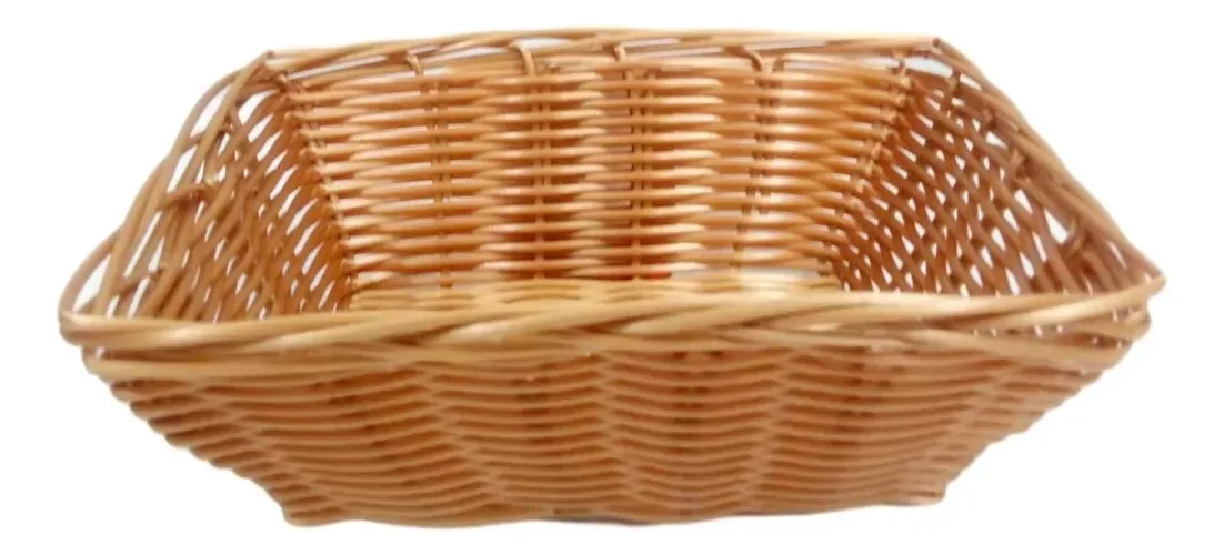 Cesto Vime Sintético Retangular Pão Decoração Bege
