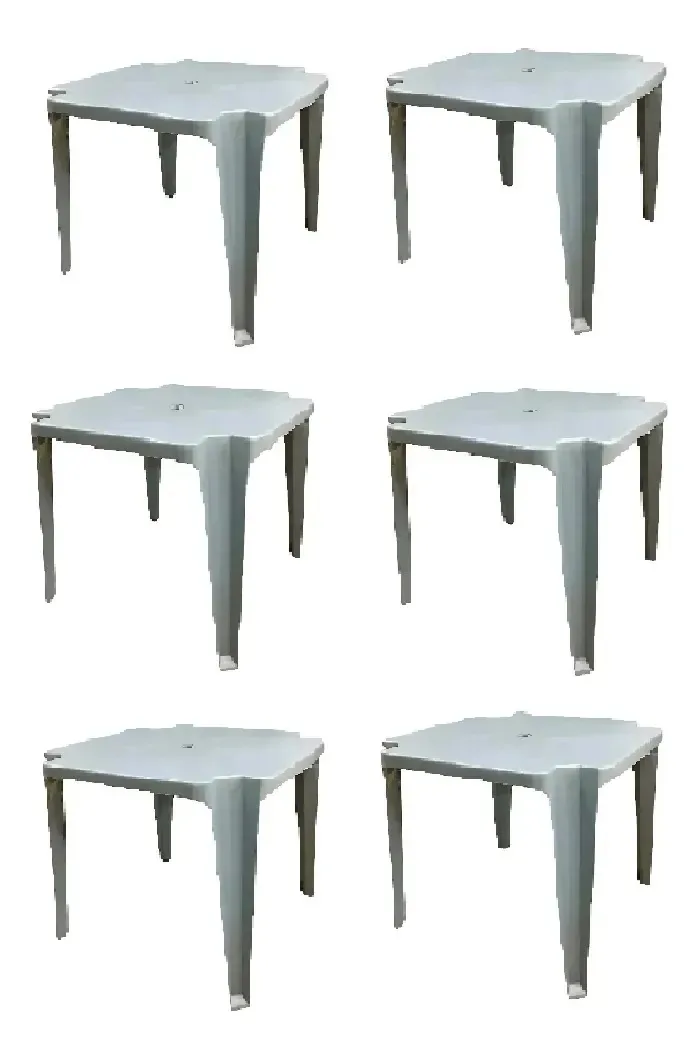 Jogo Com 6 Mesas De Plastico Quadrada Modelo Empilhavel Cinza