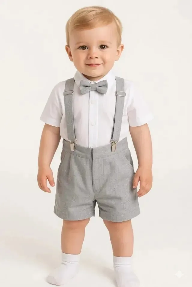 Conjunto Roupa Batizado Menino Papilloo Cinza-Claro de 4 Anos