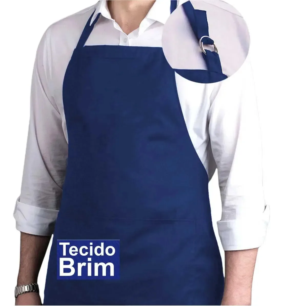 Kit 10 Aventais Brim C/ Bolso Churrasqueiro Chef Garçon Bar Cor Azul-marinho