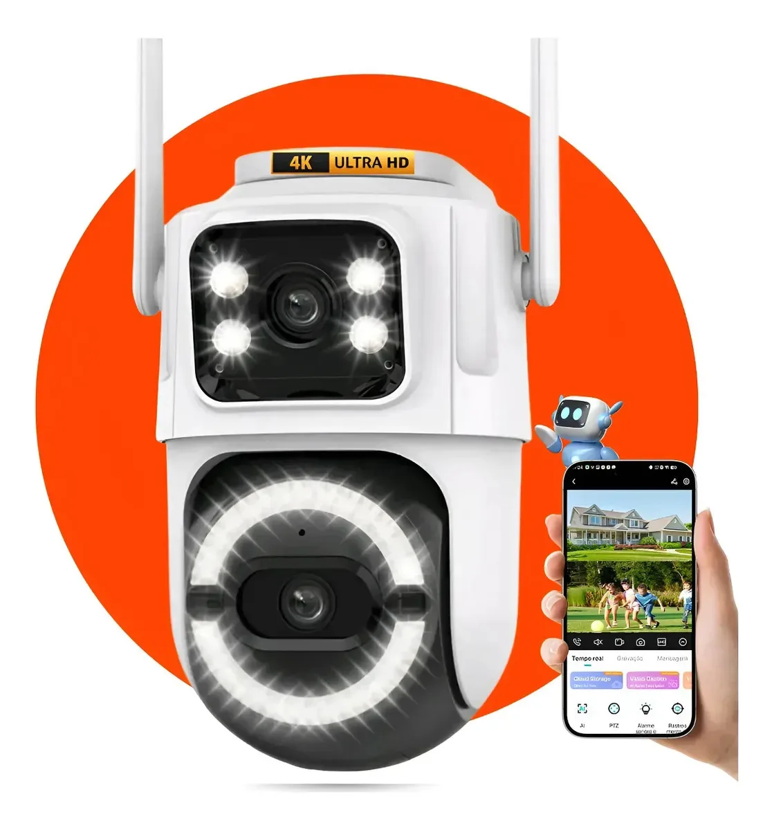 Camera Segurança Externa Lente Dupla Rastreamento Zoom P1 Branco