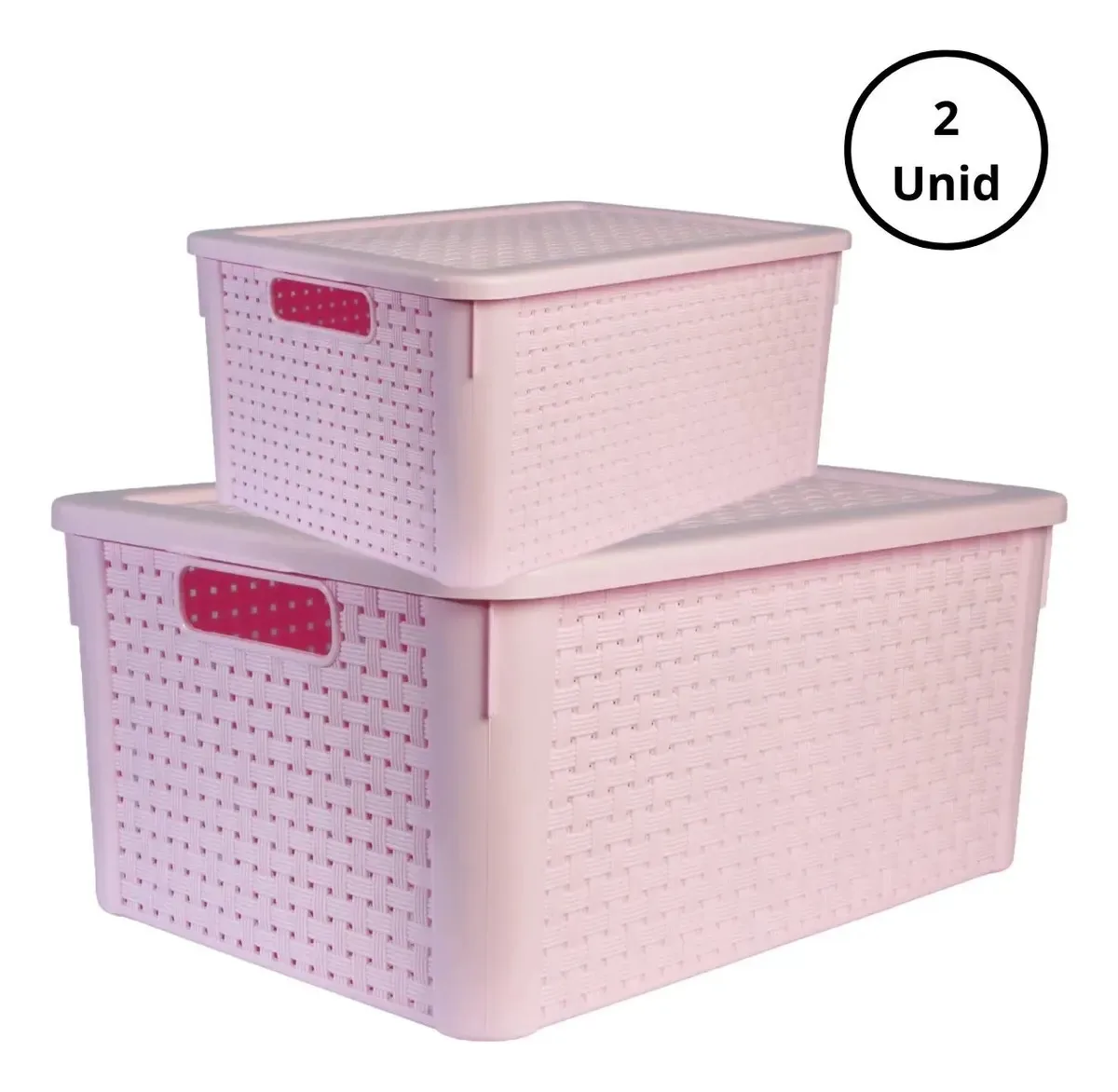 Kit 2 Caixas Organizadoras Rattan 16l E 7l Rosa Giotto