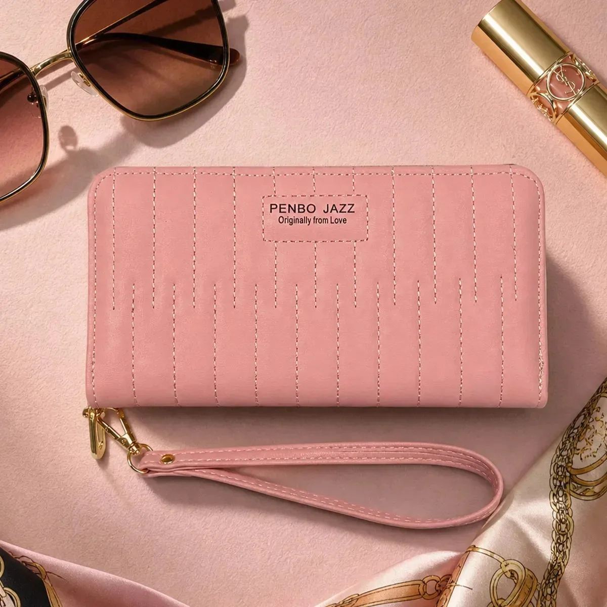 Carteira Feminina De Luxo Zíper Porta Moedas Cartão Cores Nude Linhas