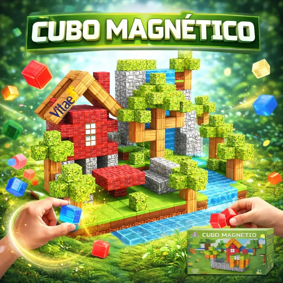 Kit 200 Blocos Magnéticos Construção Brinquedo Imãs Cubos Jogo Construção Minecraft Vitae S