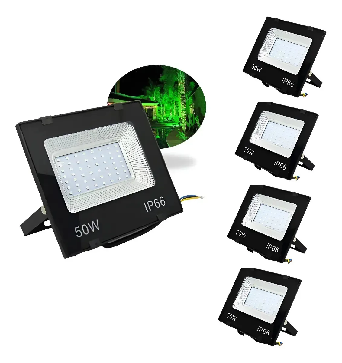 Kit com 5 Refletores LED 50W Verdes para Área Externa