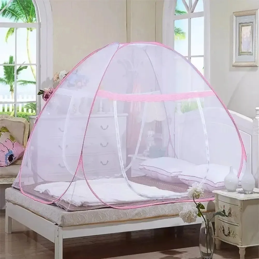 Tela Mosquiteiro Casal Queen Cama Dobrável Portátil Pratica Cor Rosa