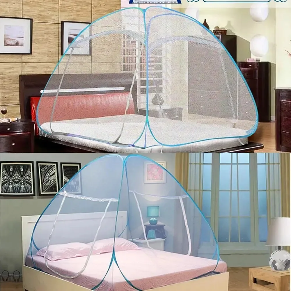 Tela Mosquiteiro Casal Queen Cama Dobrável Portátil Pratica Cor Azul