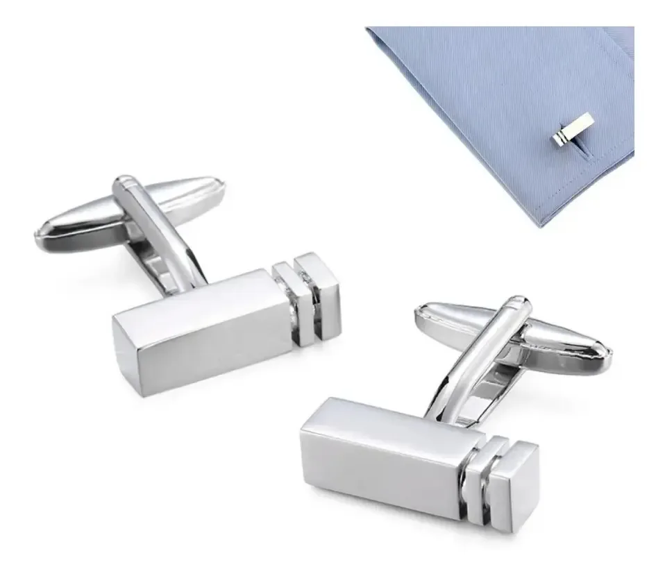 Abotoadura Masculina Luxo Prateado Elegante Prateado