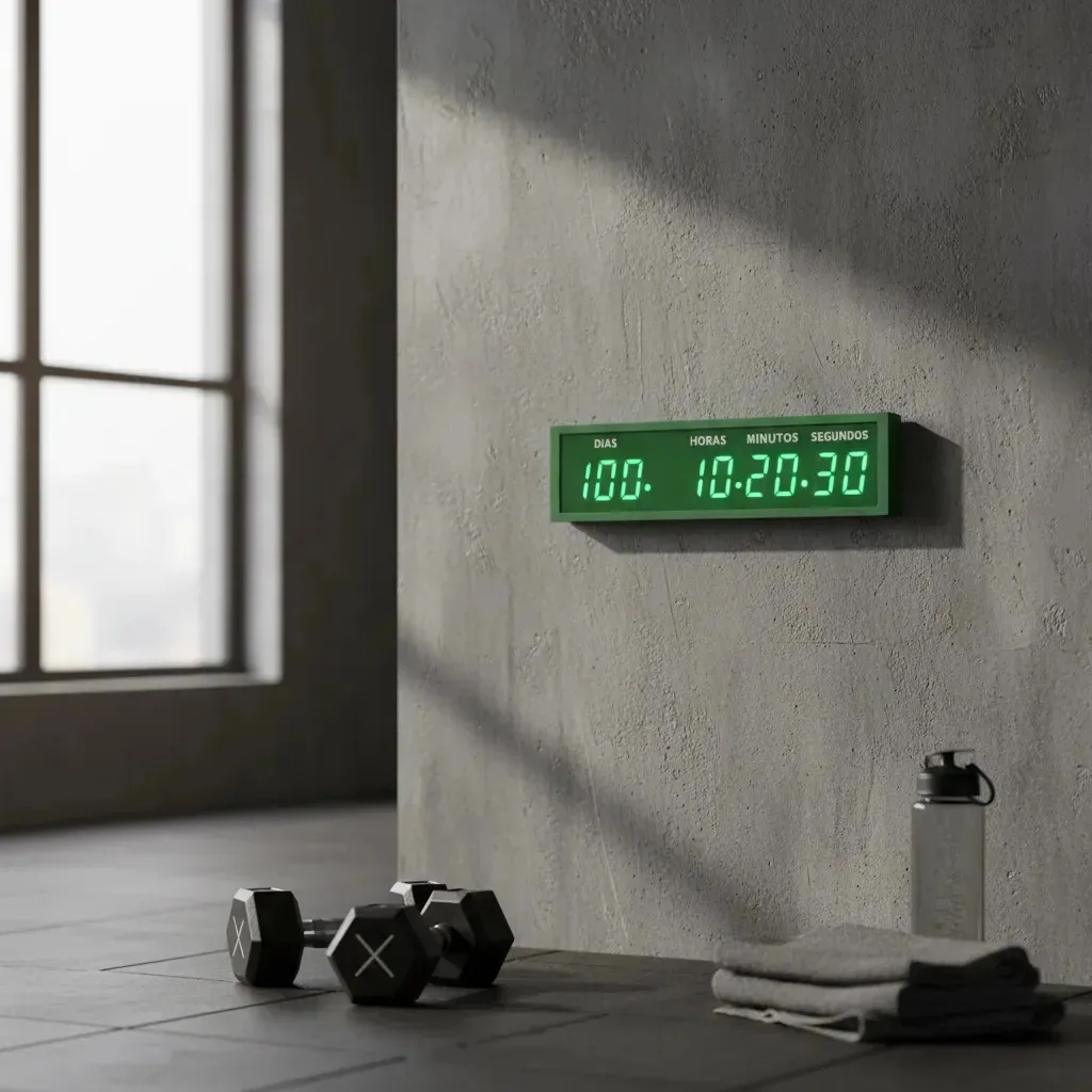 Cronômetro Relógio Parede Digital Led C/ Controle Grande 48x12.5cm Multifuncional Timer Alarme Contagem Dias Progressiva & Regressiva Intervalo Academia Crossfit Dança 12/24h Bivolt Preto Led Verde