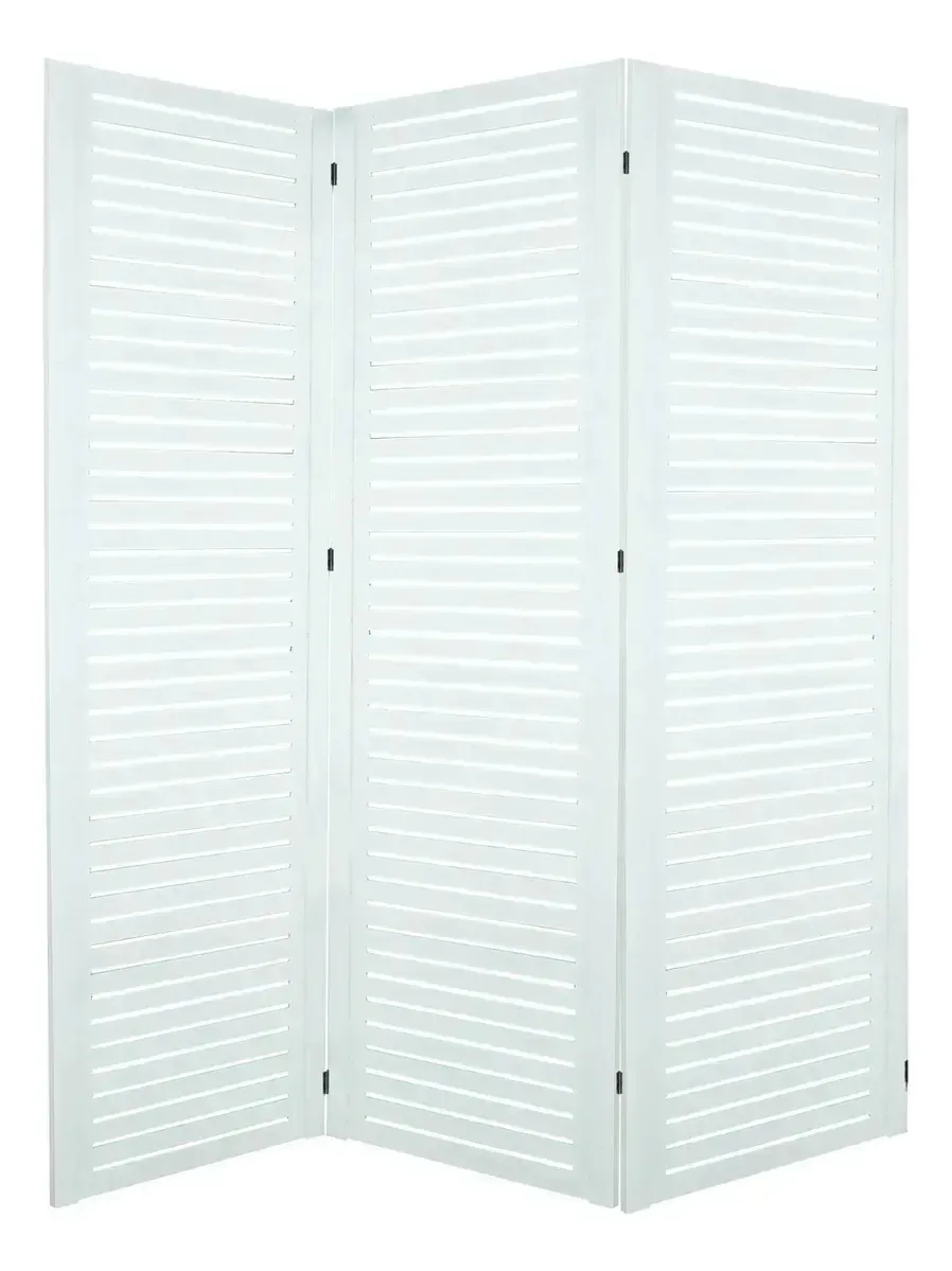 3 Biombo Divisória Ambiente Pintado Branco Preto Rodinha Np Horizontal