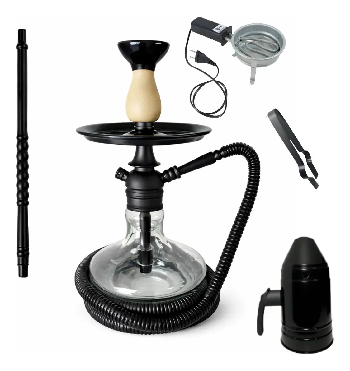 Narguile Completo Kit Abafador Pegador Fogareiro Bom Cor Preto