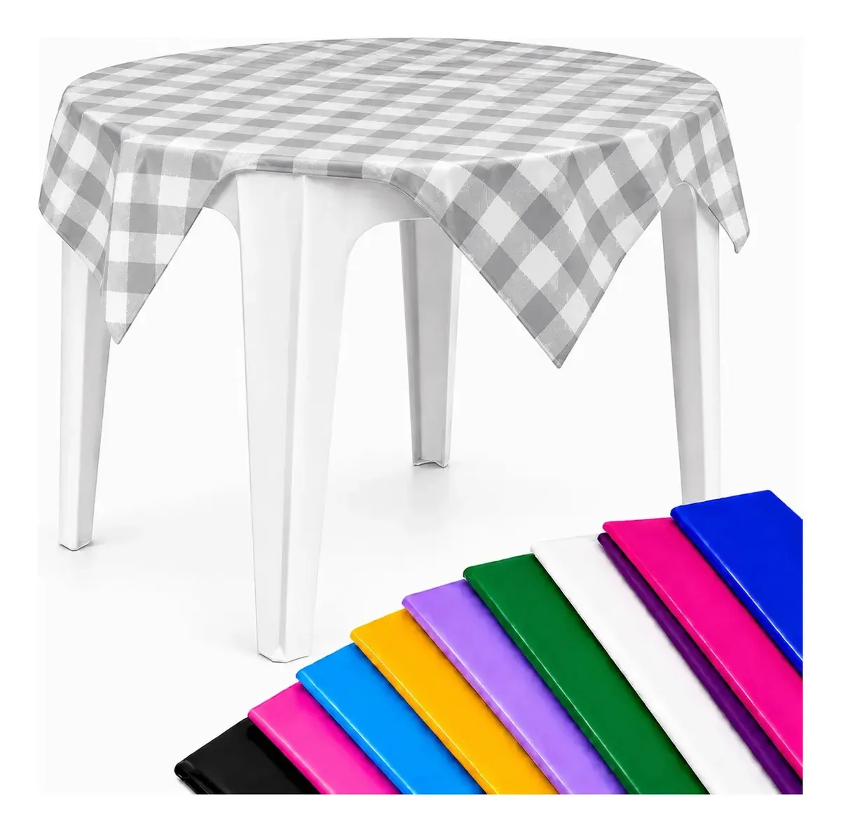 10 Toalhas Mesa Perolizadas 78x78 Descartável Festas Xadrez Cinza