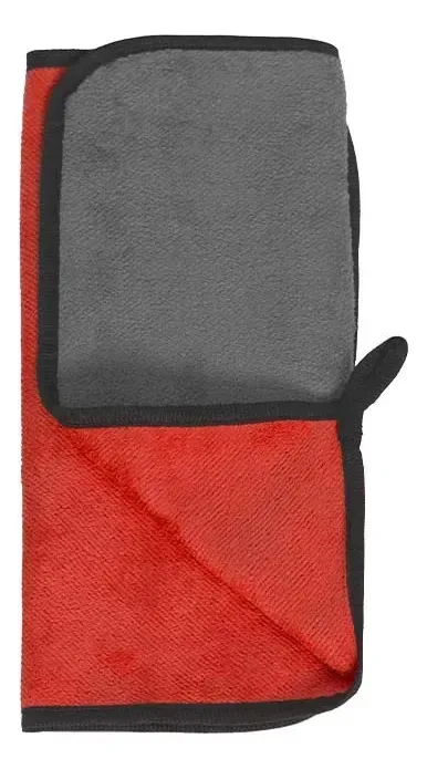 Pano Toalha Microfibra Dupla Face Para Limpeza Automotiva Vermelho E Cinza