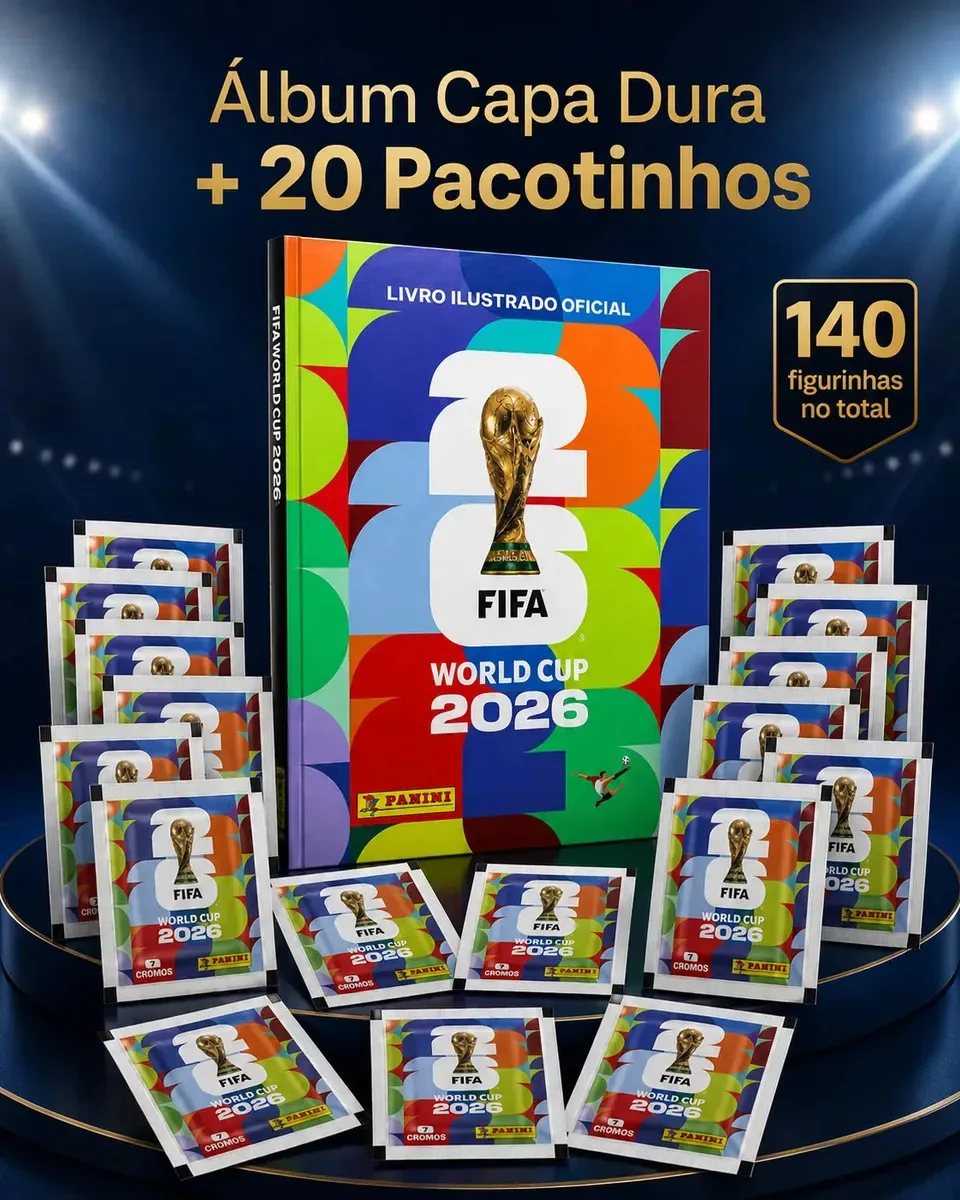 Kit Álbum Capa Dura Da Copa Do Mundo Fifa 2026 Com 140 Figurinhas