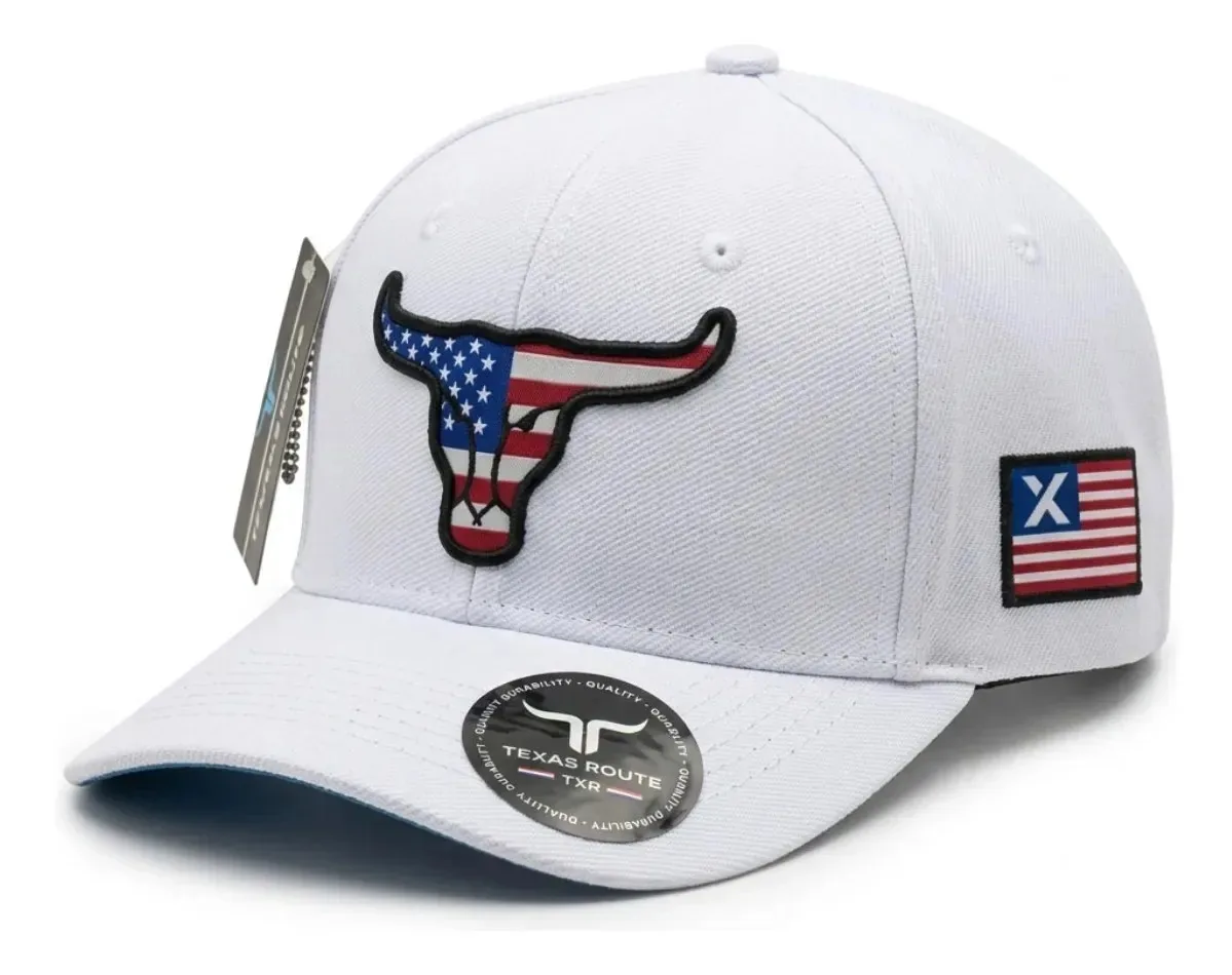 Boné Country Agro Texas Route Aba Curvada Bandeira Ajustável Branco Un Cowboy