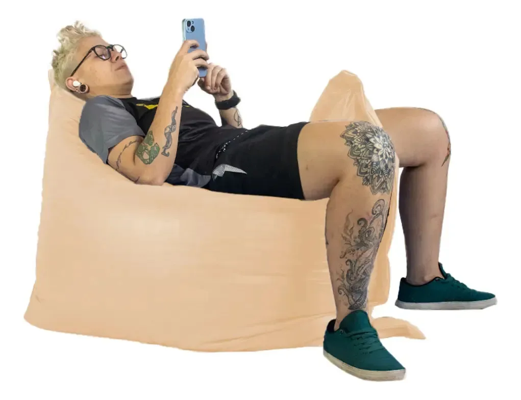 Puff Almofadão Suede/amassado Formas De Modelar Cheio Cor Bege