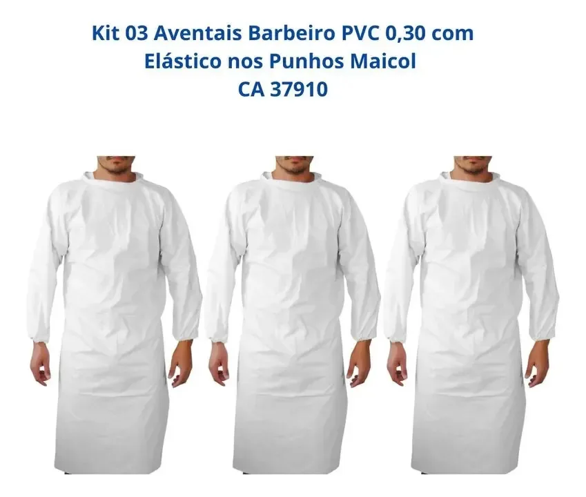 Kit 03 Aventais Barbeiro Pvc Elástico Punhos Maicol Ca 37910