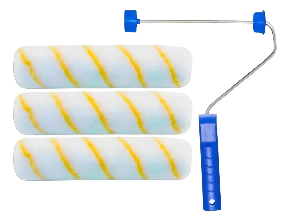 Kit 3 Rolos Lã Baixa Com Suporte Pintura Parede Teto Tigre
