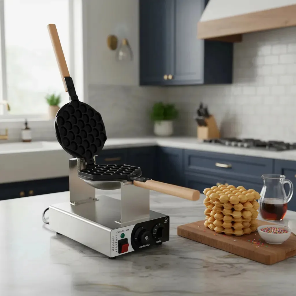 Máquina De Waffle Bubble Cone Profissional Casquinha Sorvete Prateado