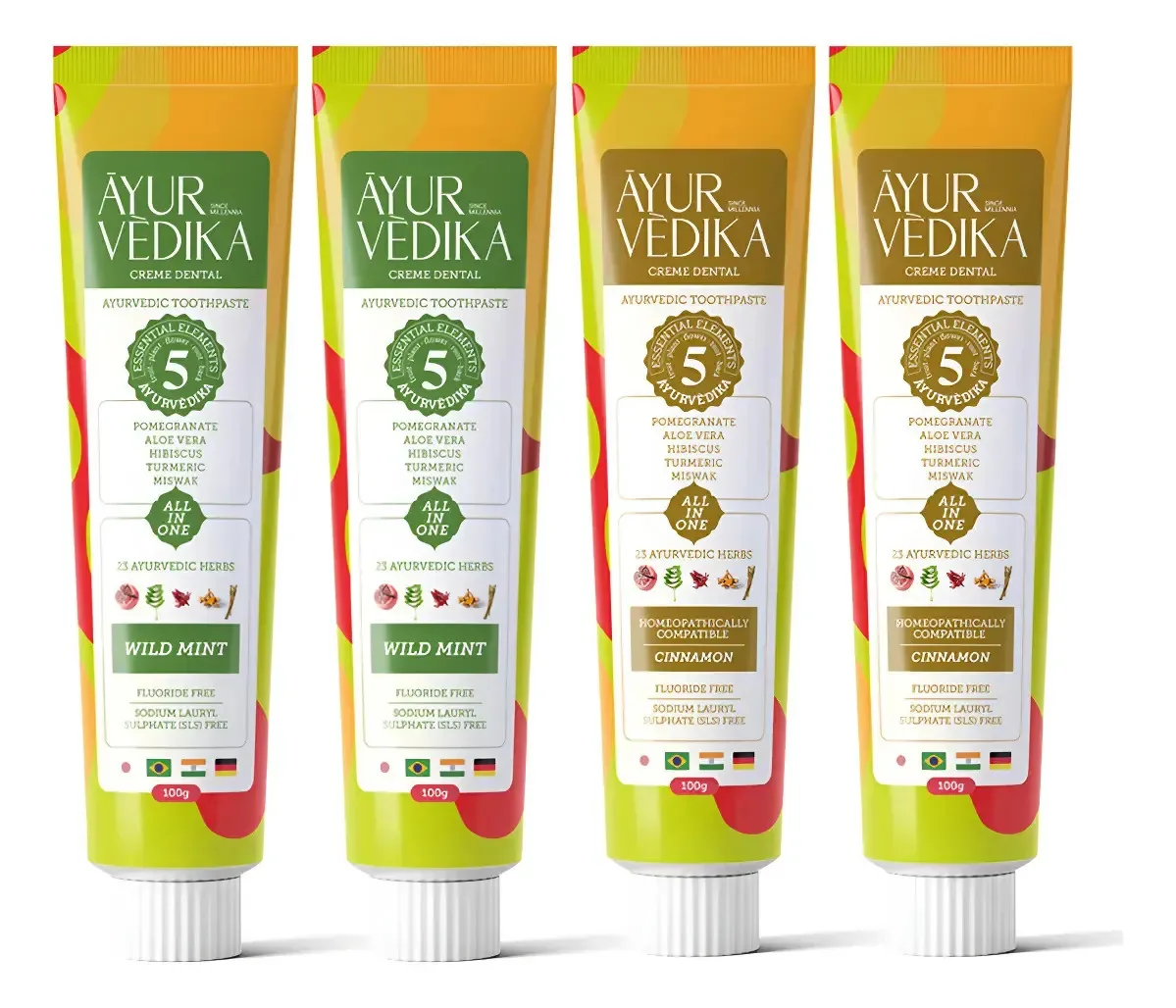 Kit 4 Refrescância Cremes Dentais Mistos Ayurvèdika