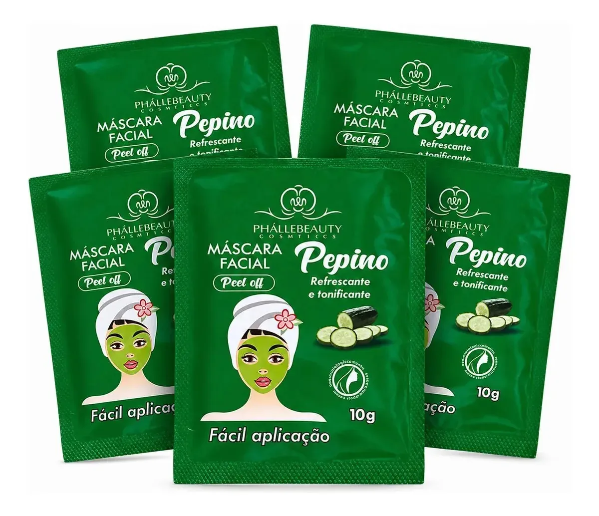 Máscaras Faciais Pepino Tonificante Phállebeauty 5 Unidades