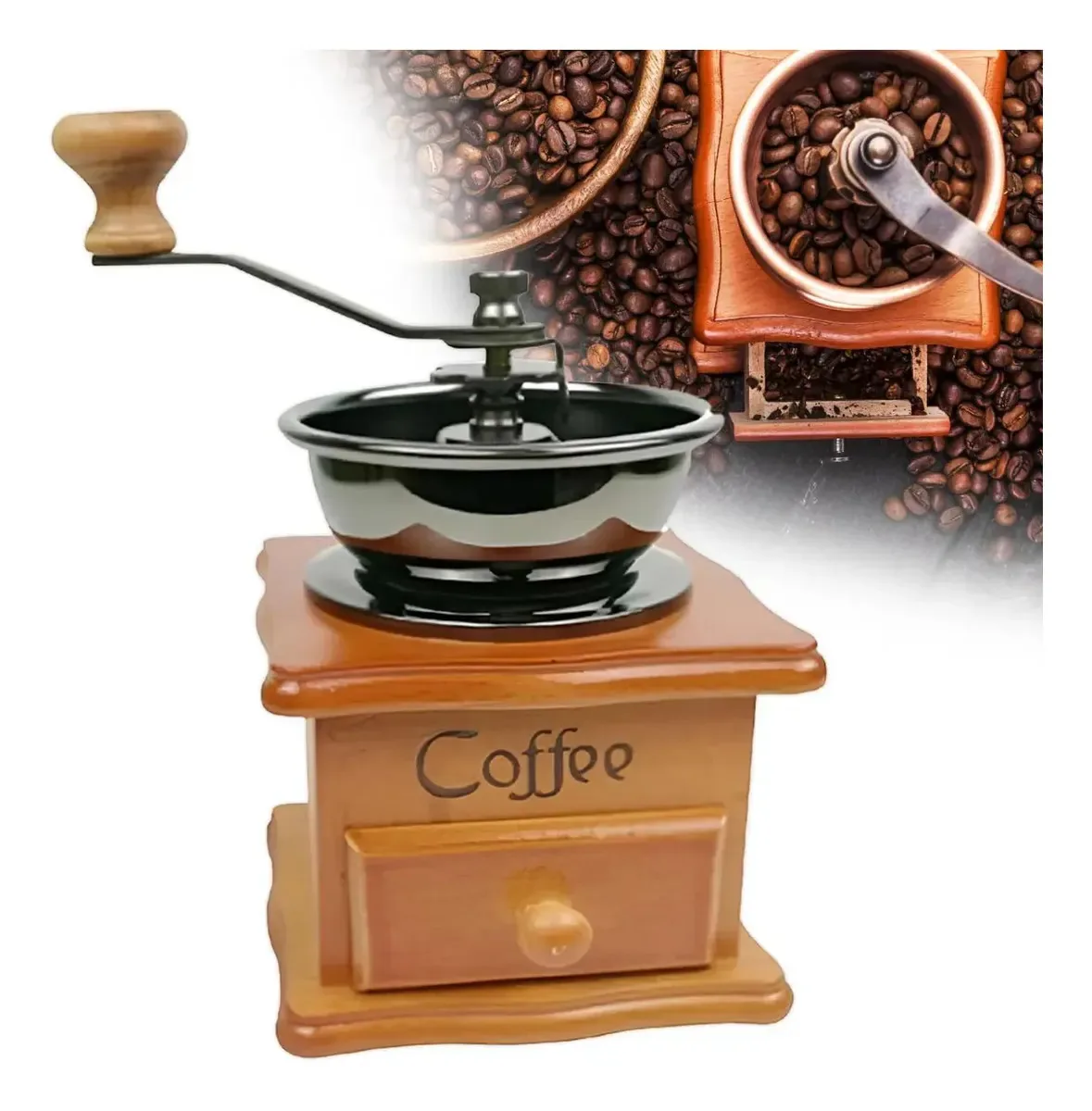 Moedor Café Manual Retrô Madeira Triturador Grãos Manivela