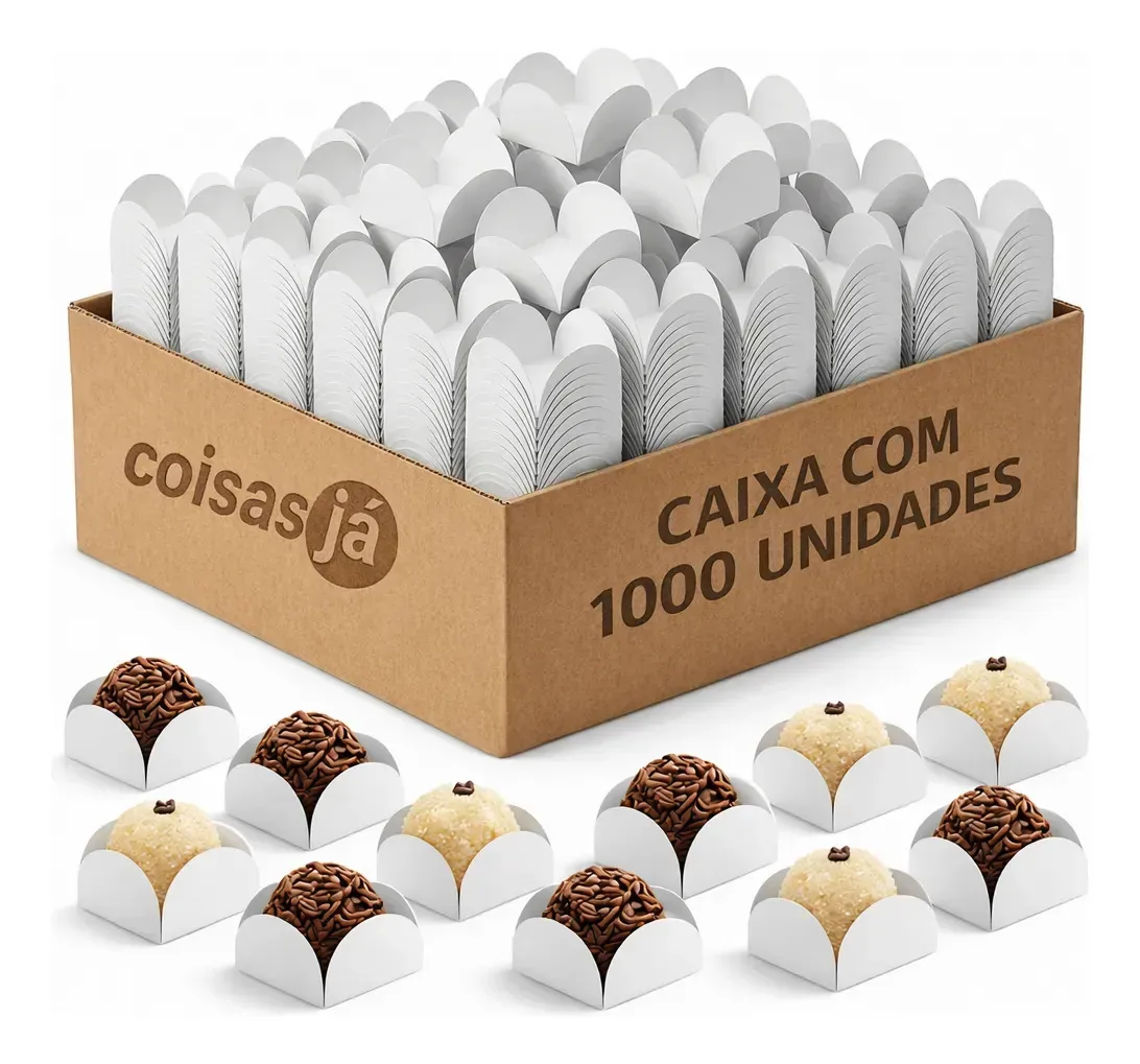 Kit 1000 Forminha Doces Brigadeiro Branca 4 Pétalas Casament Branco