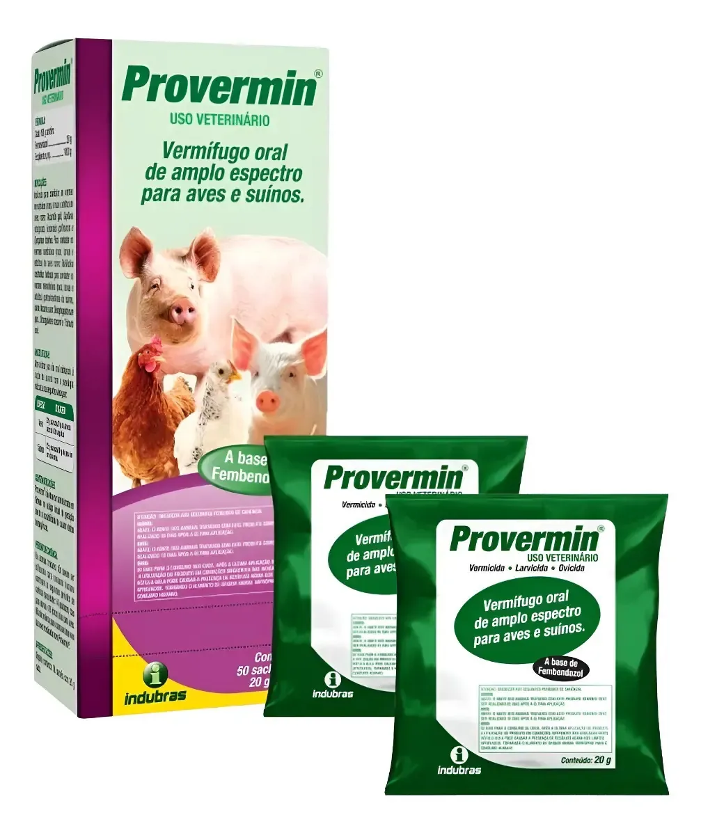 Kit 2 Provermin Pó 20g Cada Vermífugo Oral Aves E Suínos