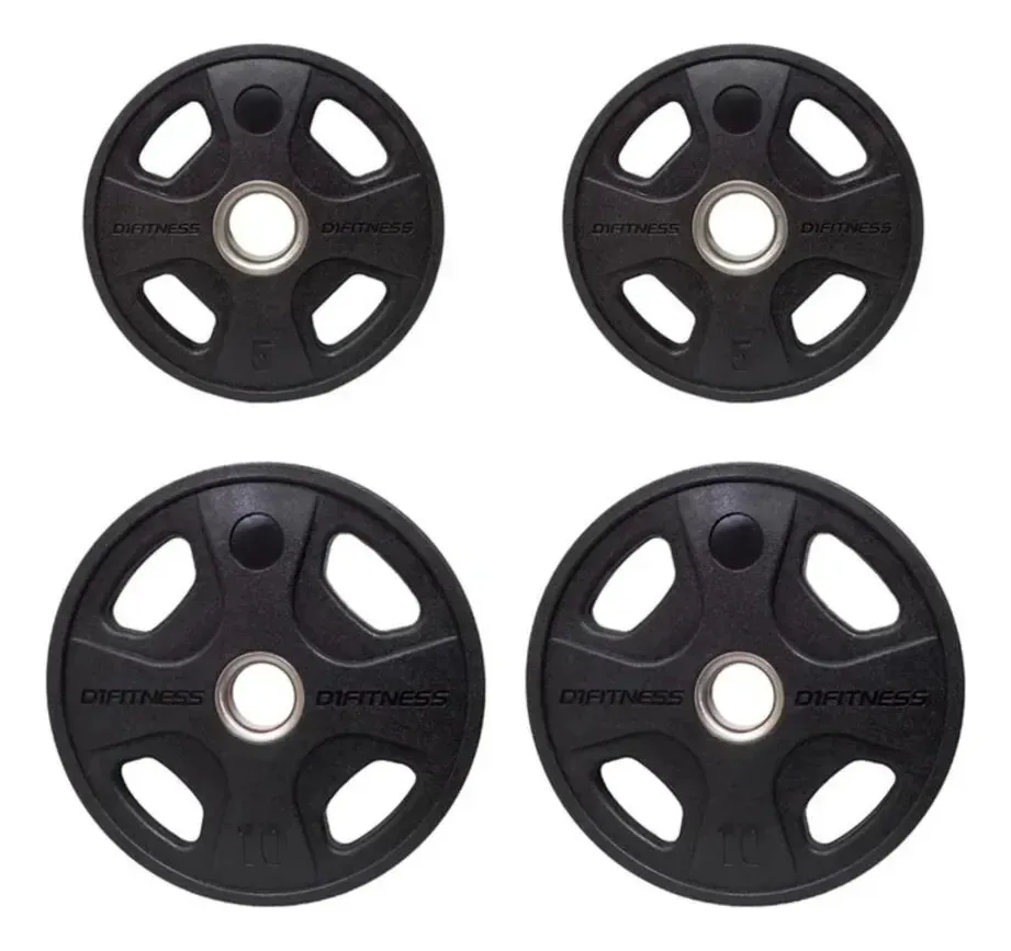 Kit 4 Anilhas Elite Emborrachada 4 Grips Total 30kg Academia Preto