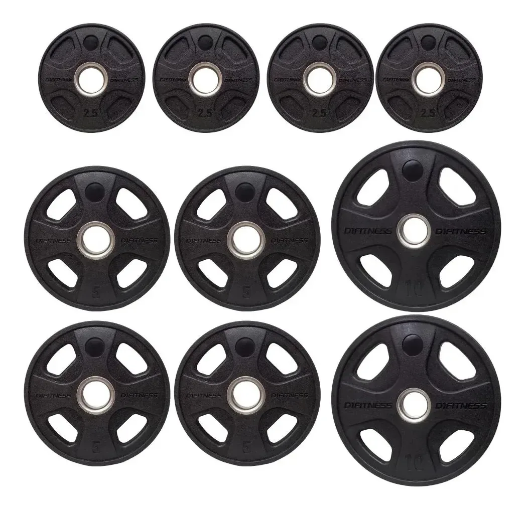 Kit 10 Anilhas Elite Emborrachada 4 Grip Total 50kg Academia Preto