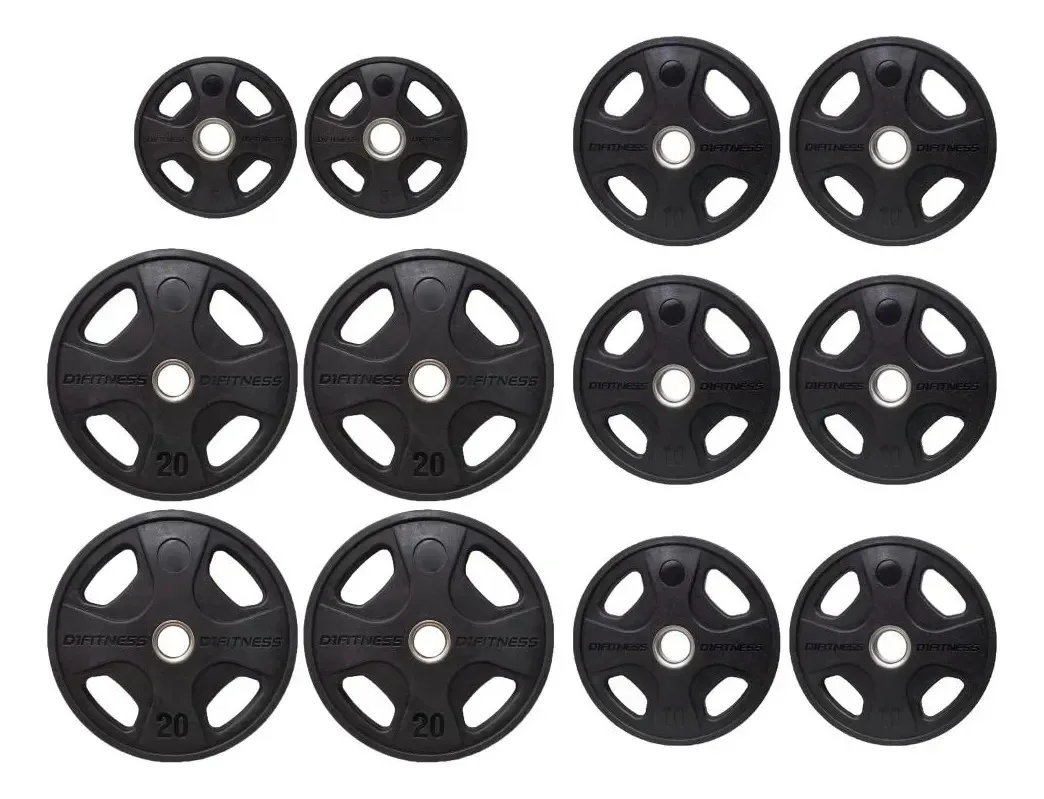 Anilhas Para Academia D1fitness De 150kg De Borracha Tipo Bumper Kit X 12 Unidades - Preto