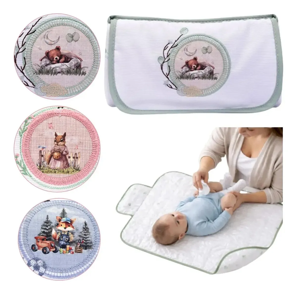 Trocador Bebe Infantil Portatil Impermeável Dobravel Bolsa Verde