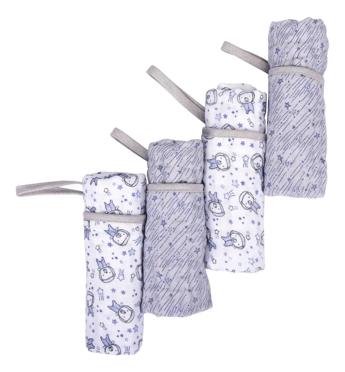 Kit Fraldas De Boca Soft Fofinho Macio C/ Prendedor Chupeta Cor Azul Escuro