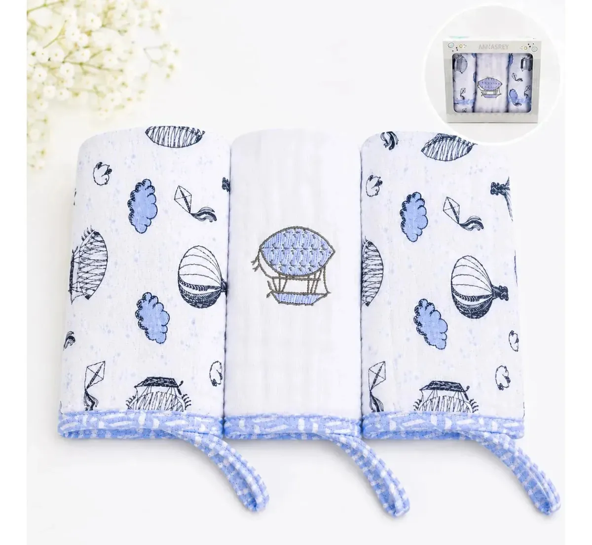 Kit 3 Paninhos De Boca Soft Tripla Camada 20x40 Algodão Azul