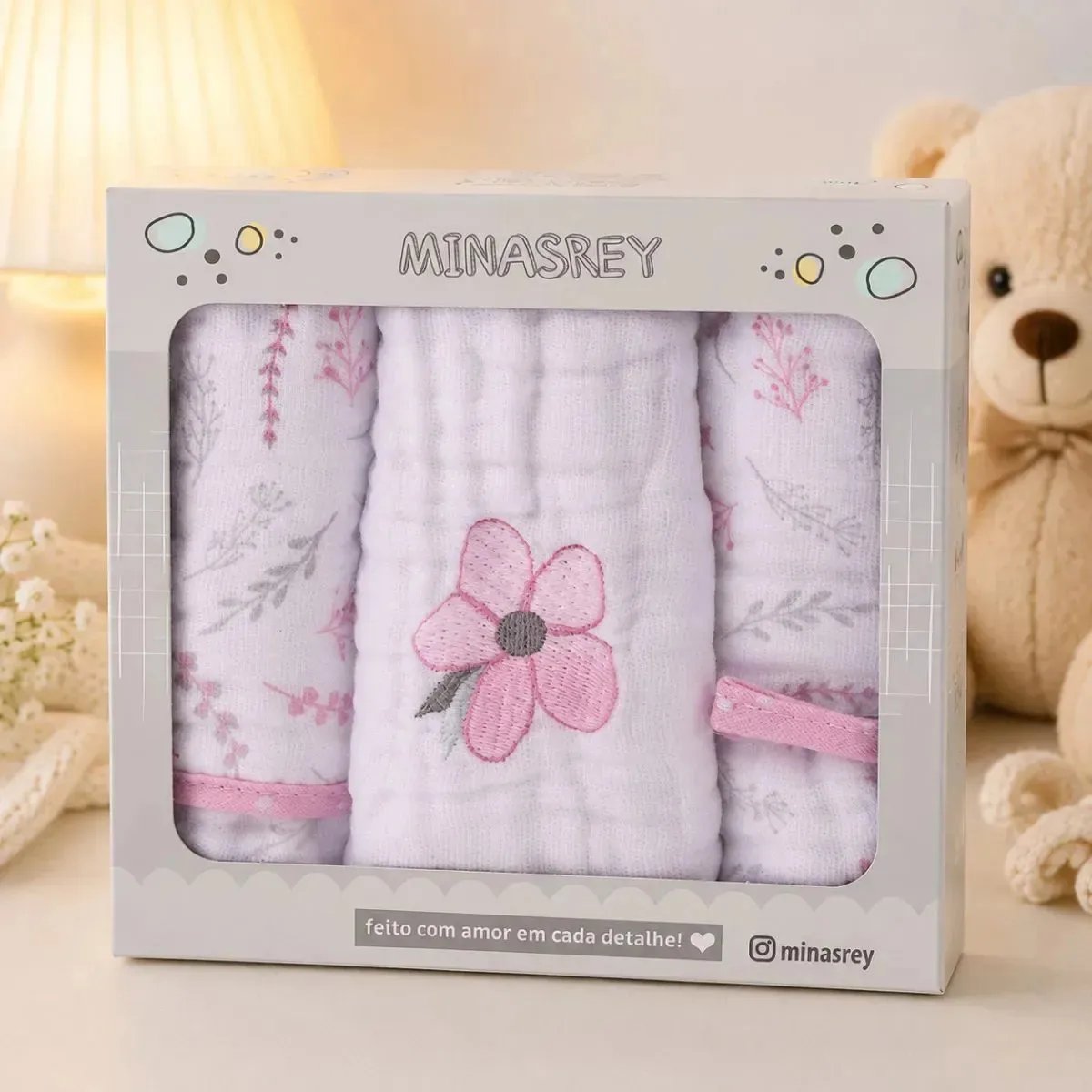Kit 3 Paninhos De Boca Soft Tripla Camada 20x40 Algodão Rosa