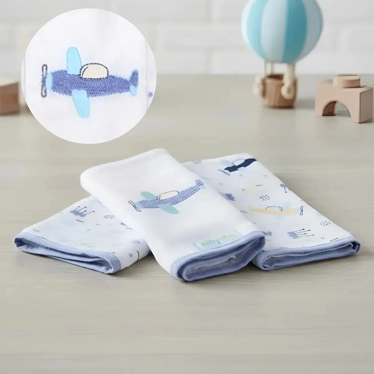 Kit 3 Paninhos Boca Tecido Fralda Bordado E Estampado Azul