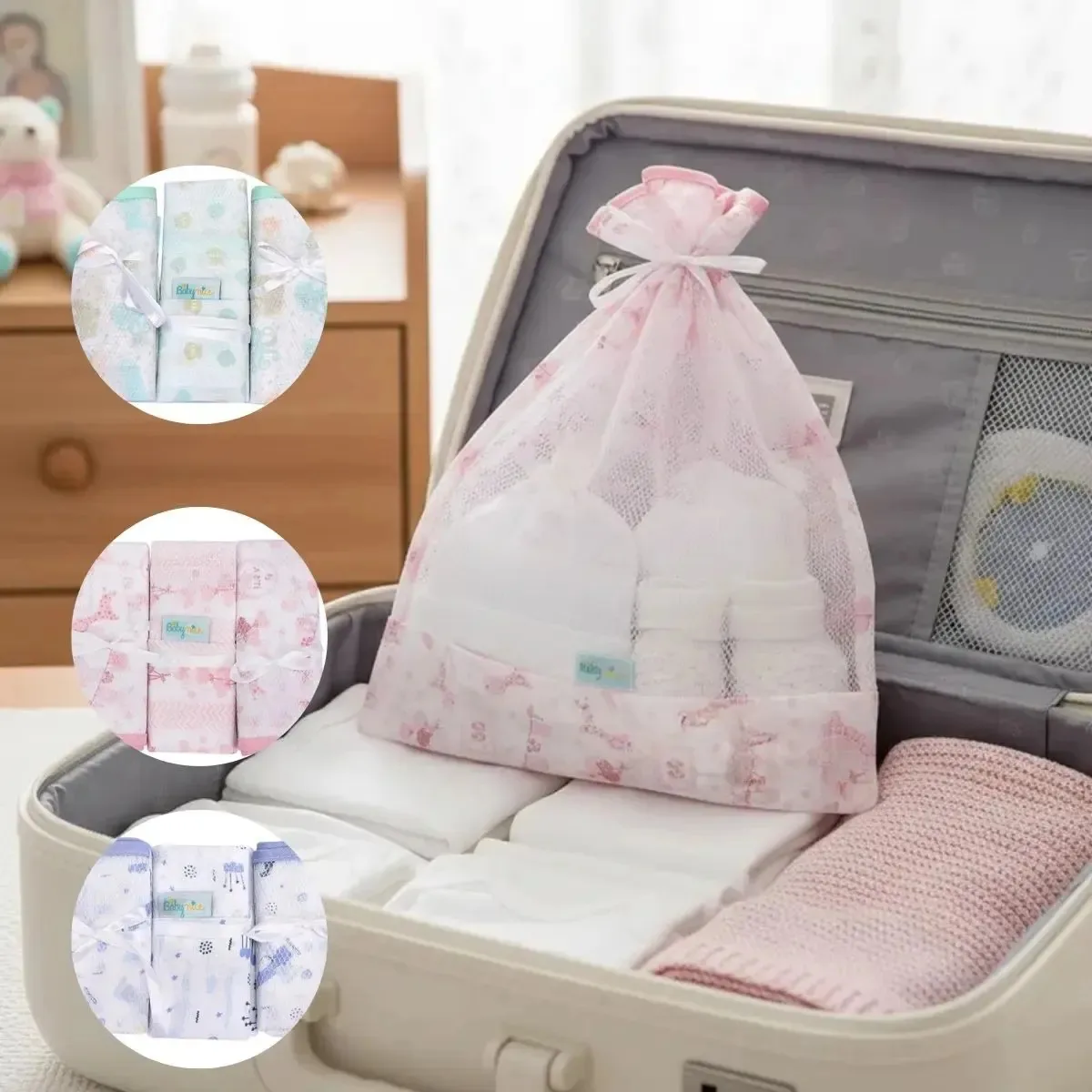 Kit C/3 Saquinho Maternidade Organizador Mala Bebe Enxoval Rosa