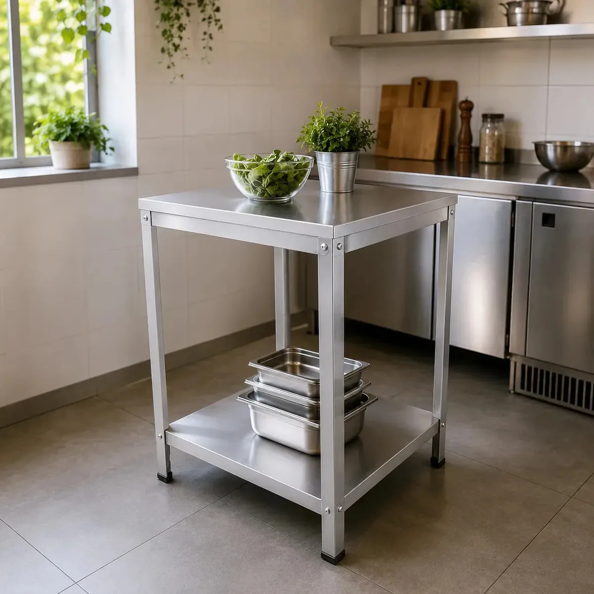 Mesa Em Aço Inox Desmontável Padaria 70x70cm C/ 1 Prateleira