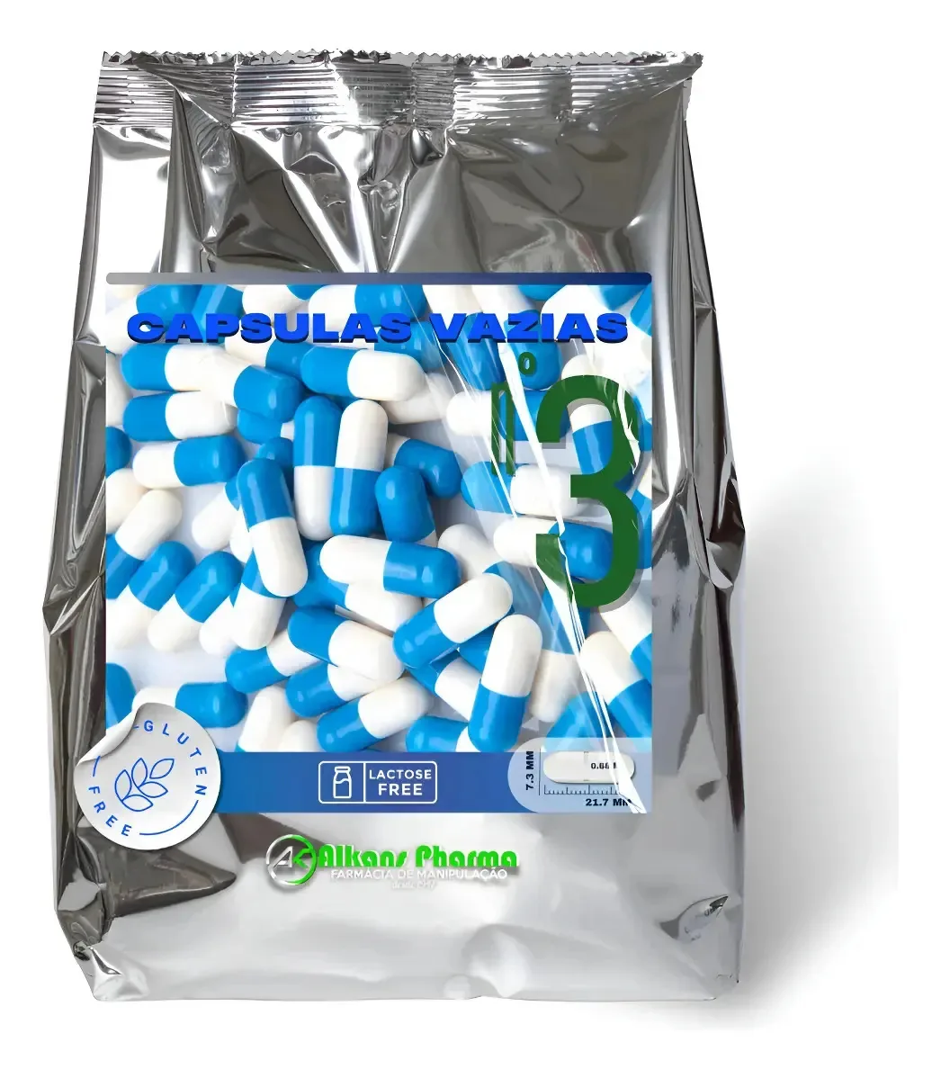 1000 Cápsulas Vazias De Gelatina Azul-branca Nº3 (150mg) Azul-branca