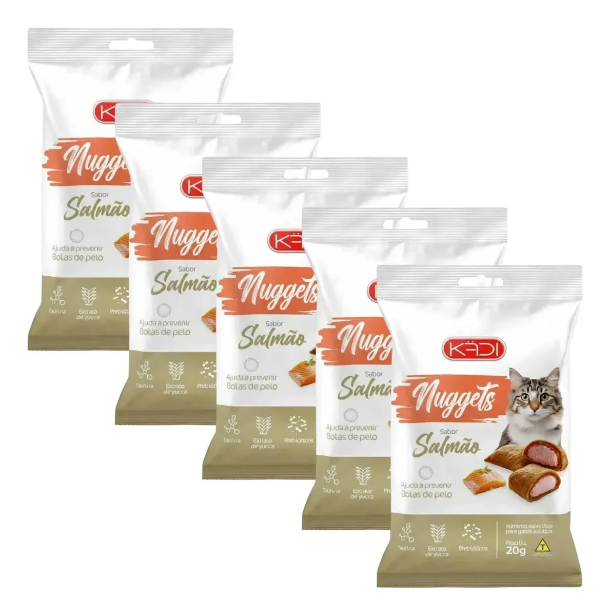 5x Snack Petisco Kadi Nuggets Gatos Adultos Sabor Salmão 20g